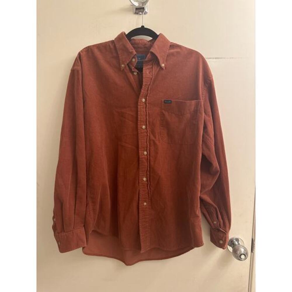 Facconable Mens Red Collared Cotton Long Sleeve Button Down Shirt Classic Medium